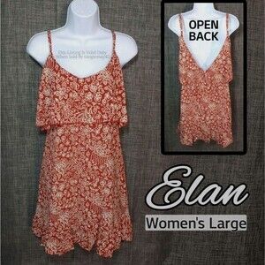 Elan Red Floral Spaghetti Straps Open Back Mini Dress Sundress Womens Large